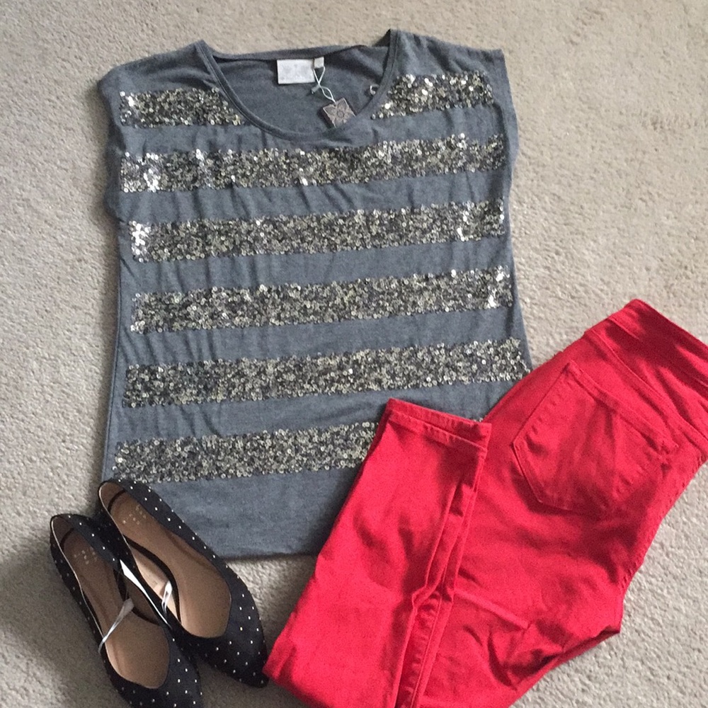 NWT sequin stripe tee from Dantelle.